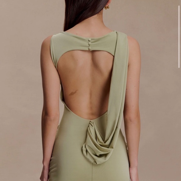 Meshki Slinky Drape Mini Dress - Sage (medium) - Picture 2 of 8